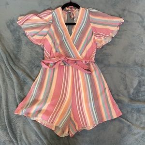Francesca’s Collection striped pink orange romper